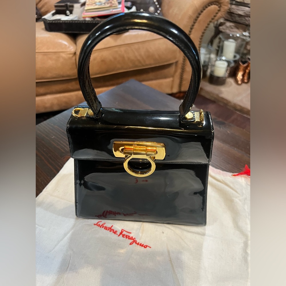 Salvatore Ferragamo Black Patent Leather Bag